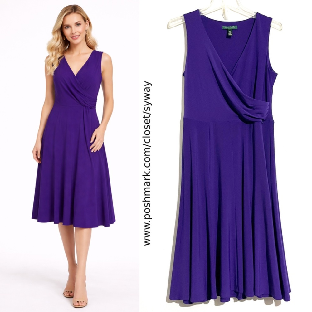 Lauren RALPH LAUREN Purple Surplice Jersey Dress